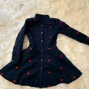 Kiel James Patrick Navy Dress with Red Heart Embroidery